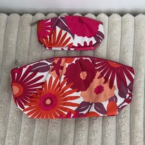 2pc Clinique Makeup Bag set- Orange & pink floral
